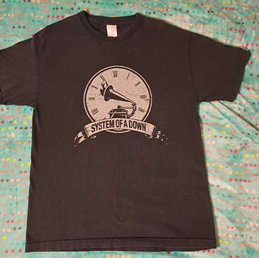 Vintage System of a Down AAA tag shirt. Large, Faded black